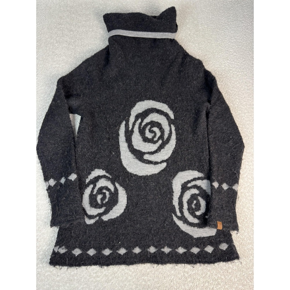 Neve Sweater‎ Tunic Womens XL Gray Alpaca Wool Turtleneck Long Sleeve Rose Knit